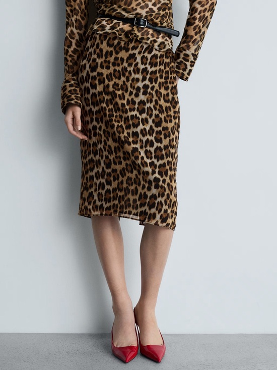 Mango Dresses & Skirts - Mango Leopard Print Midi Skirt in Brown and Black NWT